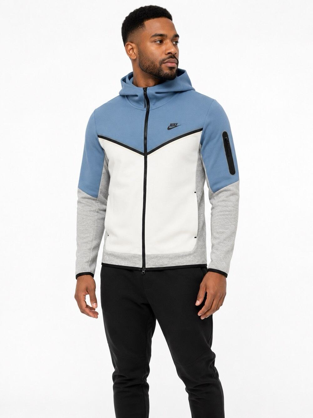 Nike Tech Fleece Windrunner Hoodie Men’s XL Blue White Full Zip CU4490-482
